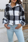 Open Button Fleece Plaid Crop Jackets
