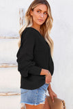 Black Henley V Neck Hooded Autumn Outfits Sweater