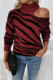 Tiger Stripe Cut One Shoulder  Autumn Outfits Knit Sweaters