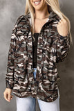 Green Camo Print Button up Hooded Jacket