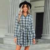 Plaid Open Button Front Tie Shirt Dress
