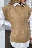 Fall Outfits Khaki Cable Knit Split Sweater Vest