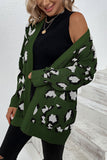 Winter Outfits Leopard Knit Pocketed Open Front Sweater Cardigans