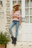 Off Shoulder Pin Striped Loose Pullover Sweaters