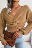 Plain V Neck Twisted Sweater Crop Top