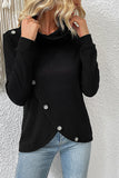Black Turtle Neck Irregular Length Button Knit Top