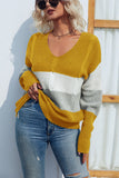 V Neck Color Block Cable Knit Sweaters
