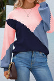 Lantern Sleeve Colorblock Splicing Knitting Sweater