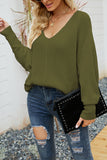 Fall Outfits V Neck Long Sleeve Cable Knit Sweater
