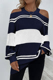 Halter Neck Cold Shoulder Colorblock Sweater