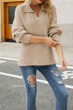 V Neck Turndown Collar Long Sleeve Sweater
