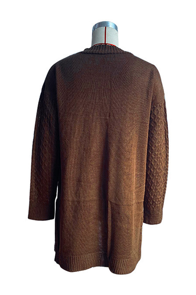 Brown Open Front Long Length Autumn Outfits Sweater Cardigans