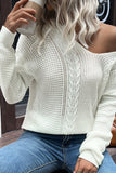 White V Neck Hollow Cable Knit Winter Outfits Sweater