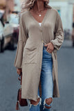 Khaki Front Open Puff Sleeve Cardigan
