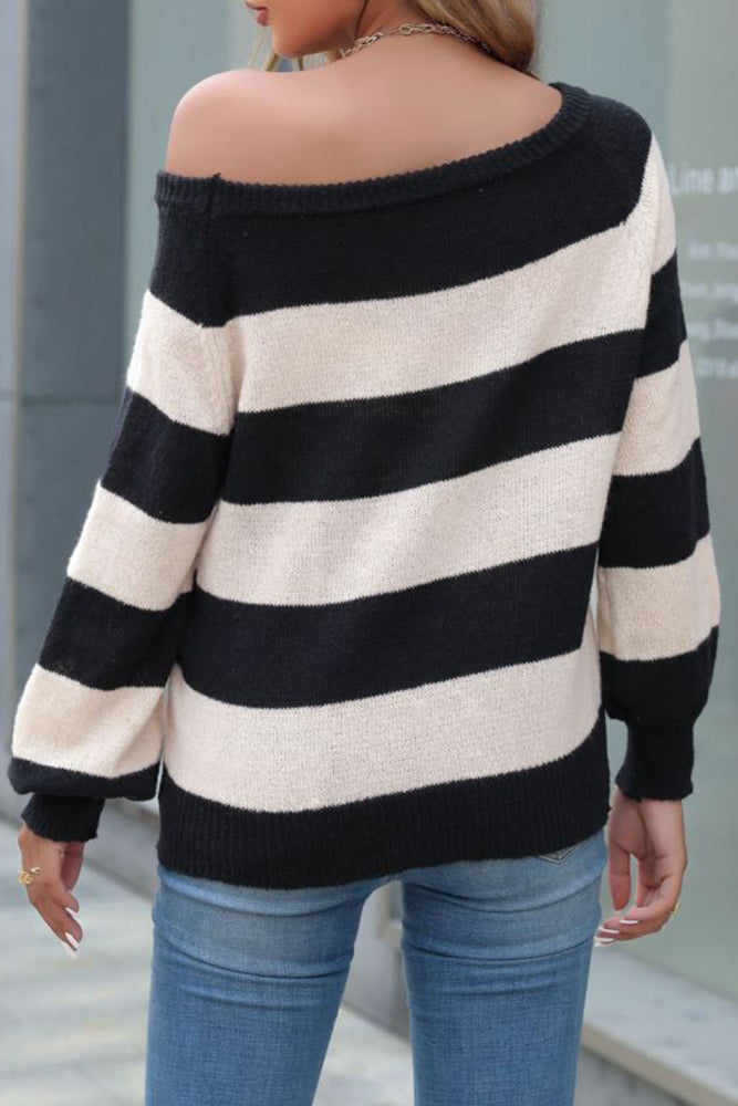 Colorblock Stripes Drop Shoulder Knitting Sweater