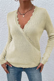 Autumn Outfits Deep V Neck Lace Splicing Knitting Sweater
