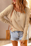 Khaki Waffle Knit Henley Top