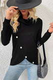 Black Turtle Neck Irregular Length Button Knit Top