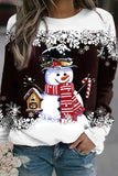Women Christmas Cute Funny Snowman Graphic Sweatshirt Merry Christmas Snowflake Graphic Print Long Sleeve Pullover Tops