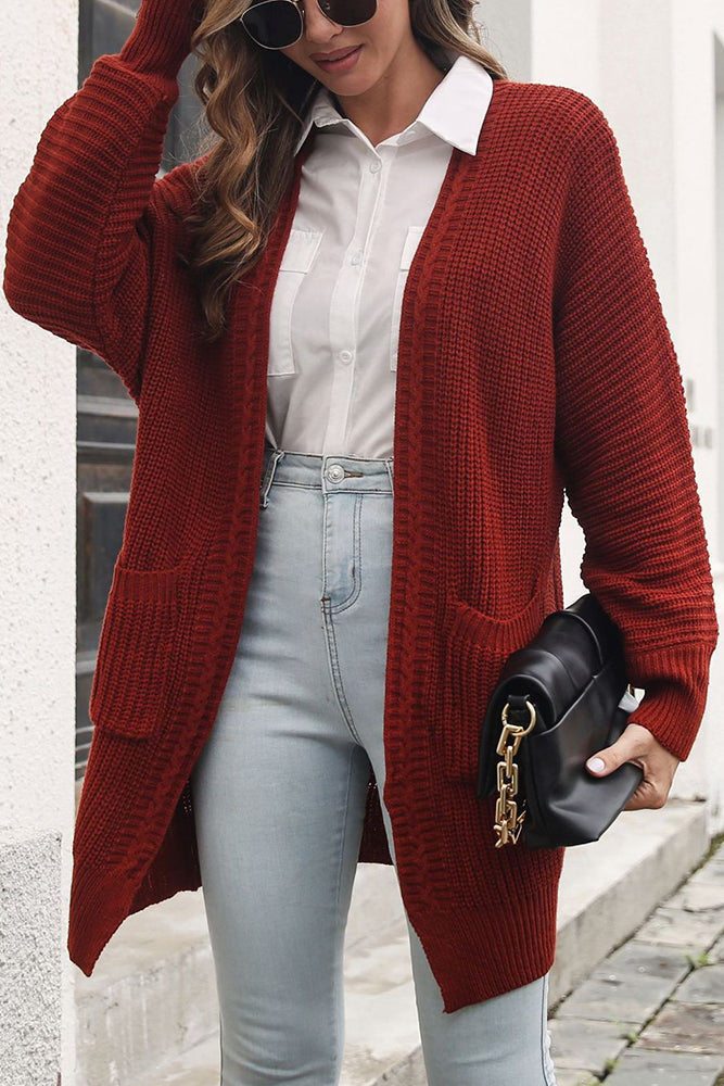 Winter Outfits Plain Open Front Pocket Long Length Sweater Cardigans