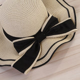 Paziye Big Brim Sun Hat with Wavy Bow Beach Hat