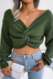 Plain V Neck Twisted Sweater Crop Top