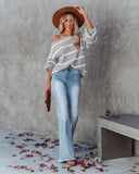 Off Shoulder Pin Striped Loose Pullover Sweaters