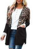 Black Leopard Print Patchwork Winter Outfits Pocket Cardigan