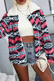 Open Zipper Aztec Print Fleece Winter Outfits Coat