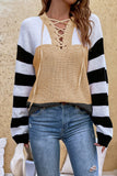 Crisscross Colorblock Splicing Stripes Sleeve Sweater