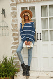 Off Shoulder Pin Striped Loose Pullover Sweaters