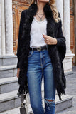 Fleece Open Front Tassle Kniting Long Cardigan Winter Outfits