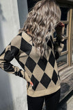 Rhombus Colorblock Splicing Long Sleeve Sweater