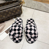 Paziye Ladies Plaid Comfortable Cross Cotton Slippers