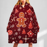Oversized Wearable Blanket Christmas Print Hoodie With Pocket