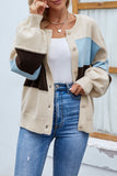 Color Block Open Front Button Sweater Cardigans