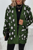 Winter Outfits Leopard Knit Pocketed Open Front Sweater Cardigans