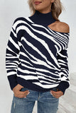 Tiger Stripe Cut One Shoulder  Autumn Outfits Knit Sweaters