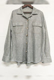 Plain Waffle Knit Open Button Pockets Winter Outfits Shirts