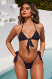 Women's Solid Color Bow Adjustable Bikini Set Two Piece Swimsuit