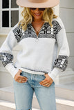 Zipper Down Monogram Knit Pullover Sweaters