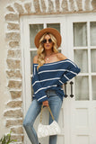 Off Shoulder Pin Striped Loose Pullover Sweaters