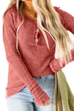 Pink Distressed Button Placket Coarse Texture Pullover