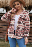 Pink Tribal Print Pocket Buttoned Sherpa Winter Outfits Jacket