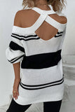 Halter Neck Cold Shoulder Colorblock Sweater