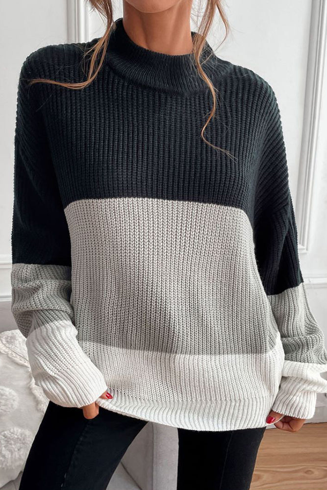 Fall Outfits Colorblock Turtle Neck Long Sleeve Sweater